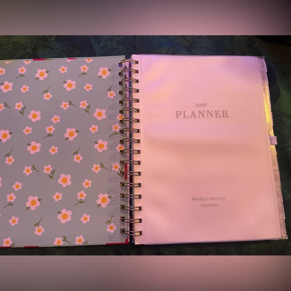 🍓Hardcover 2026 Organizational Spiral Planner, Blue with Strawberries & Flowers